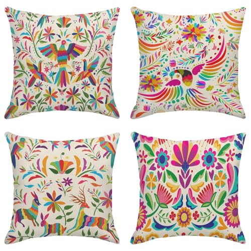 Sanwarm-Throw-Pillow-Covers-Home-Decor-Set-of-4-Pillow-Cases-Decorative-18-x-18-Inches-Cushion-Couch-Sofa-Pillowcases-Mexican-Colorful-Ethnic-Birds-Flowers Sanwarm Throw Pillow Covers Home Decor Set of 4 Pillow Cases Decorative 18 x 18 Inches Cushion Couch Sofa Pillowcases Mexican Colorful Ethnic Birds Flowers