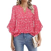 Timeson Women's 3/4 Sleeve Tops Dressy Casual Business Work Blouses Chiffon Office Shirts Raspberry
