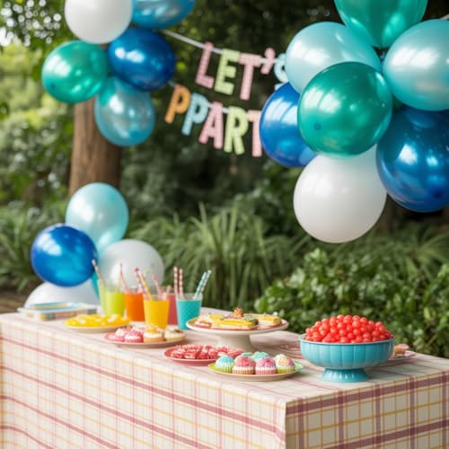 Image of Funhot Teal Blue Balloons Set, 60PCS Turquoise Blue Balloon, 12Inch Pastel Blue Pearl White Latex Balloon Metallic Blue Balloons for Birthday Baby Shower Shark Ocean Party Decorations