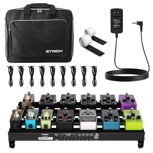 Image of STRICH Pedal Board with Built-in Power Supply, Guitar Pedal Board 18 inch x 11 inch2.65lb Lightweight Aluminum Alloy with Pedal Cables, Bag, Hook Loop Strips STANDARD 18
