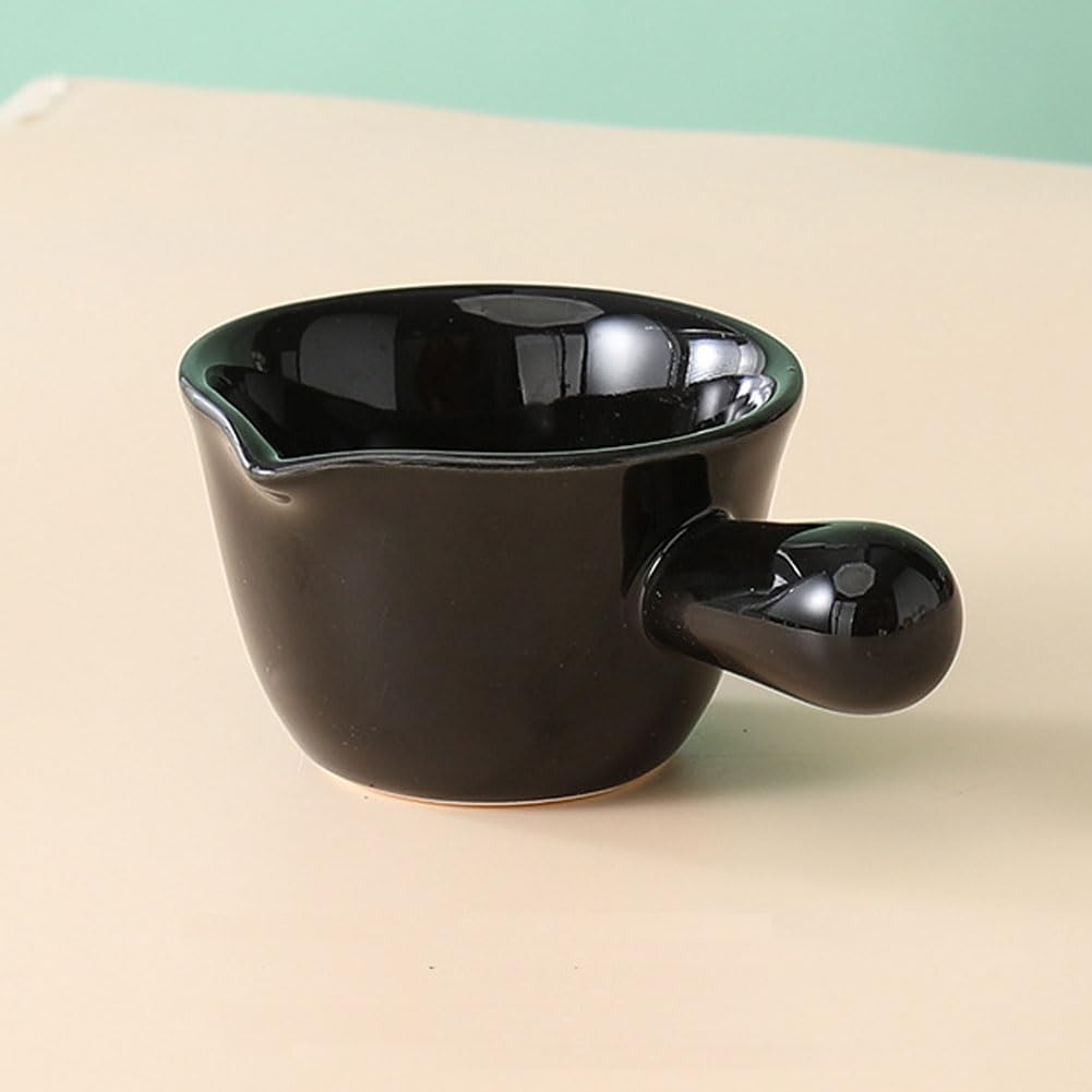 2Pcs Mini Ceramic Creamer with Handle Mini Coffee Milk Cup Creamer Pitcher for Milk Coffee Honey Jam Baking Supplies, Black