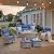 Luxury Patio Furniture Set with 42.5" Fire Pit Table, 6 Pieces High Back All Weather Wicker Outdoor Furniture w/ 6-Inch Thick Cushions, Patio Swivel Chairs Couch for Deck Balcony Backyard Grey/Blue