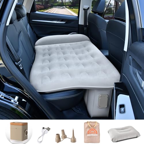 Image of Coverado Car Air Mattress Back Seat, Portable Inflatable Car Bed with Built-in Wireless Rechargeable Air Pump & Pillow, Comfort All-in-One Travel Backseat Air Mattress for Truck Suvs Sedan, L-51,W-32