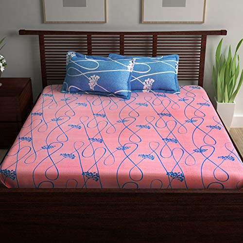 Image of Story@Home120 TC 100% Cotton Candy Collection 1 Bedsheet for Double Bedand 2 Pillow Cover - Blue
