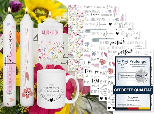 Sugeru 6 PCS Kerzentattoo (200+ Muster),Wassertransferdruck |wasserschiebefolie kerzen | Kerzenfolie |...