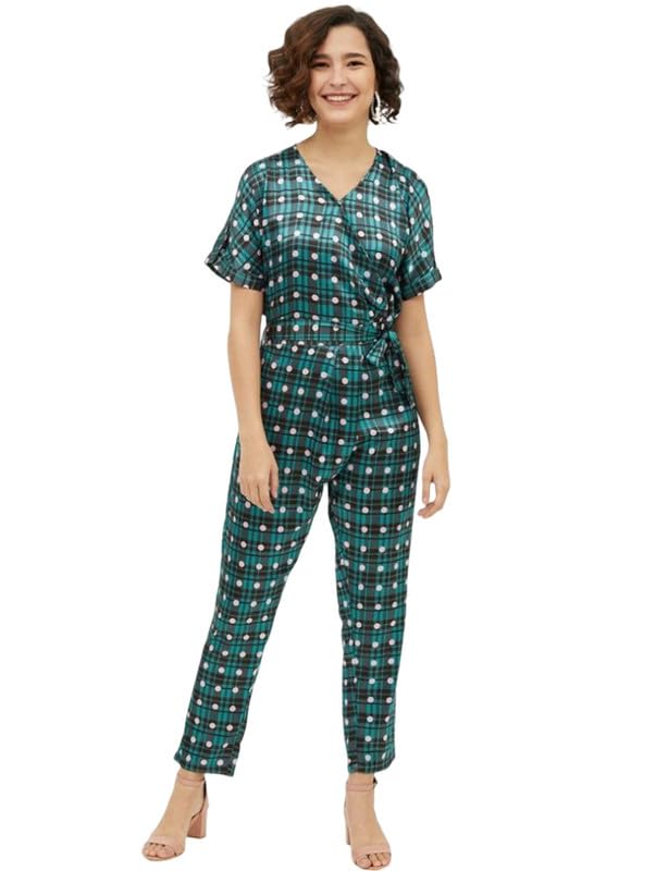 Tomar CreationWomen's Polyester Polka Short Sleeve Jumpsuit (Green, XL)-PID61799-picture-20