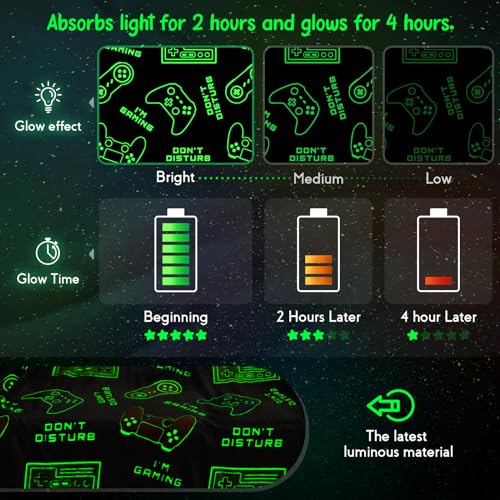 Glow in The Dark Gamer Gaming Blanket Gifts Toys for Kids Boys 1-14 Years Old Birthday Christmas Easter Gift Toddler Teens Boyfriends Game Controller Presents Throw Game Room Decor Grey 50"x 60" - Image 5