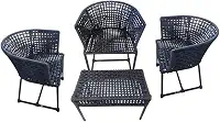 Kit Requinte 2 Poltronas + 1 mesa de centro corda náutica em ferro decoração piscina e externo (Preto)