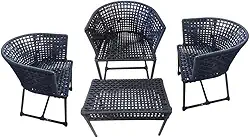 Kit Requinte 2 Poltronas + 1 mesa de centro corda náutica em ferro decoração piscina e externo (Preto)