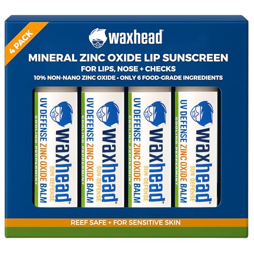 Waxhead Zinc Oxide Lip Balm – SPF Mineral Lip Sunscreen Chapstick for Kids and Adults, Non Nano Zinc Lip Balm for Sensitive Skin, Reef Safe (Mint 4 Pack)