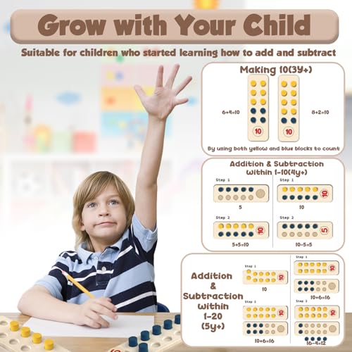 Image of TEUVO Counting Peg Board Montessori Toys for Kids Aged 3 4 5 6 Years Old, Montessori Math Manipulatives Materials Wooden Preschool Learning Number and Counting Games for Home School Classroom Teaching