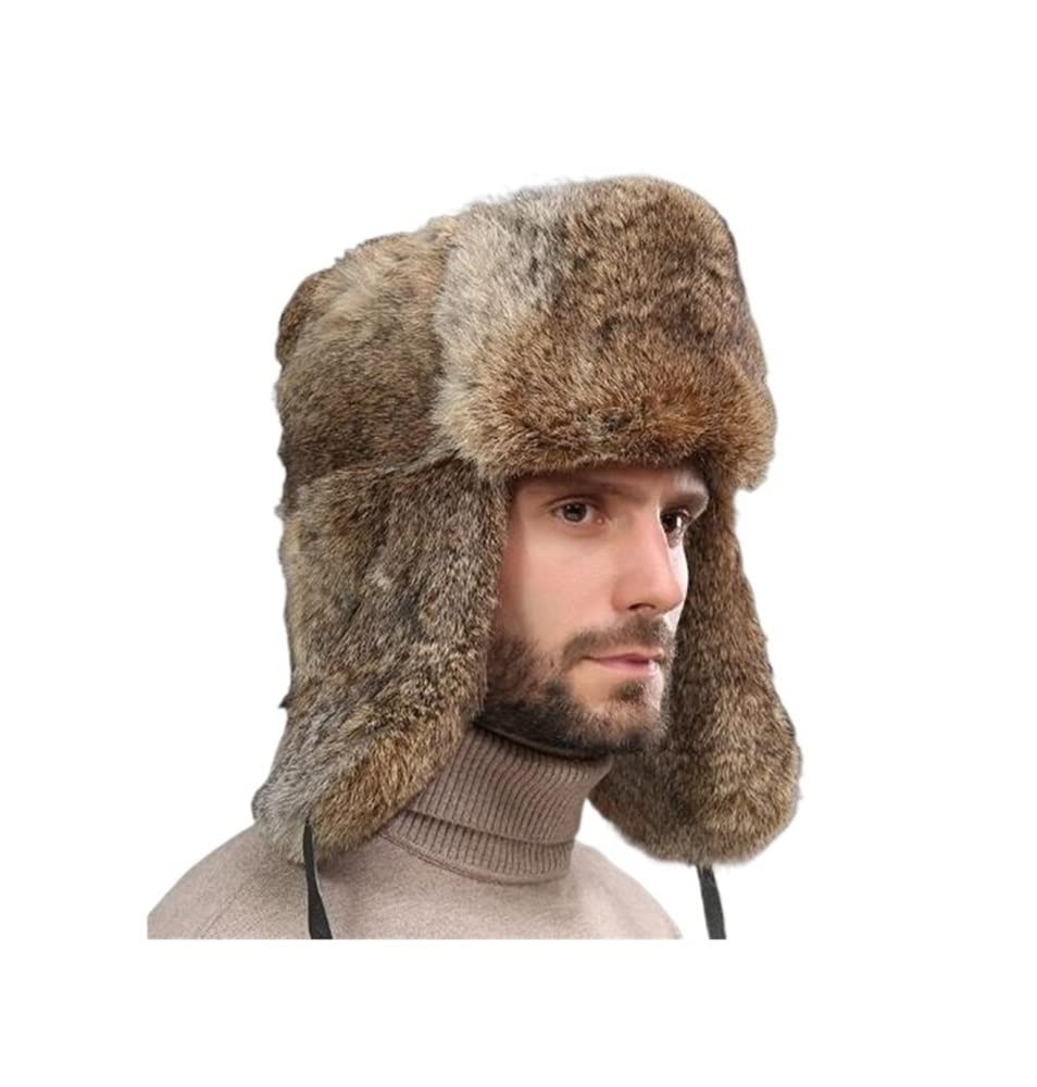 Cappello Inverno Cappello da Trapper Invernale Ushanka Russo ， Aviatore con Paraorecchie in Pelliccia di Coniglio Termico Berretto