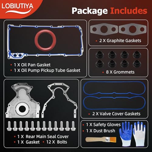 Image of 635-518 Rear Main Seal Kit with Oil Pan Gasket, 12612350 Oil Pan Gaskets for Chevy Silverado Suburban Tahoe Trailblazer GMC Sierra Yukon 4.8L 5.3L 6.0L 6.2L, 12637683
