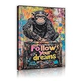 ゴリラポップアートグラフィティキャンバスウォールアートペインティングあなたの夢を追うインスピレーションを与える引用ティーンナールームの写真のための壁の装飾20x30cmインナーフレーム