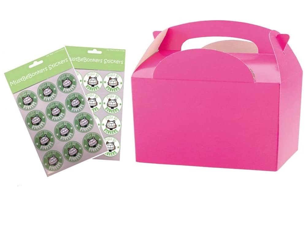 MustBeBonkers Plain Coloured Meal Box for Children/Kids - Perfect for Picnics, BBQs, and Birthday Parties - Fully Compostable, Biodegradable and Eco-Friendly - With Seal Stickers (Pink, 25 Packs)