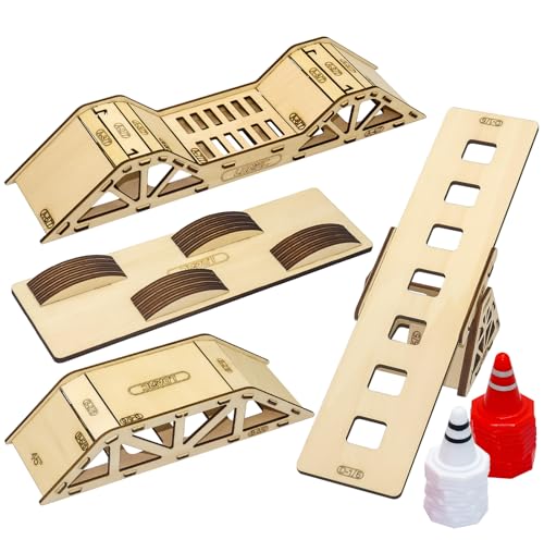 RCENJOY RC Wooden Bridge Simulation Obstacle Steep Slope with 20PCS Traffic Cones Roadblock RC Car...
