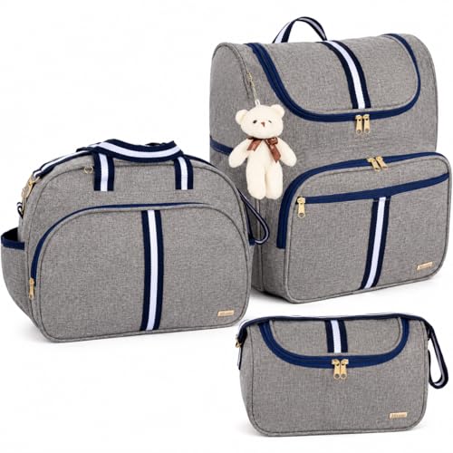 Kit Bolsas Maternidade 3 Peças com Mochila 2 em 1 faixa luxo Bolsa G Bolsa P e Mochila G Infantil Marinho AMOR