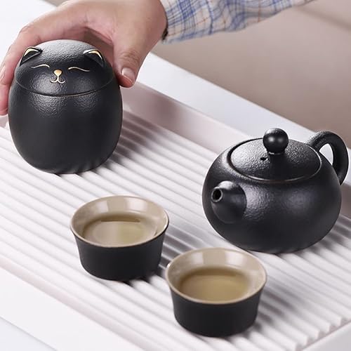 Miniatura 4 de Zerodeko Tarro de caramelo de cerámica para almacenamiento de té, tarro de gato té de cerámica sellado 5.4 fl oz retro hogar cocina contenedores de