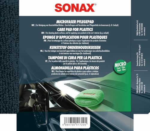 SONAX MicrofaserPflegePad (1 Stück) für gleichmäßiges Auftragen von Kunststoffpflegemitteln im Innenraum und EIN gründliches Ergebnis | Art-Nr. 04172000