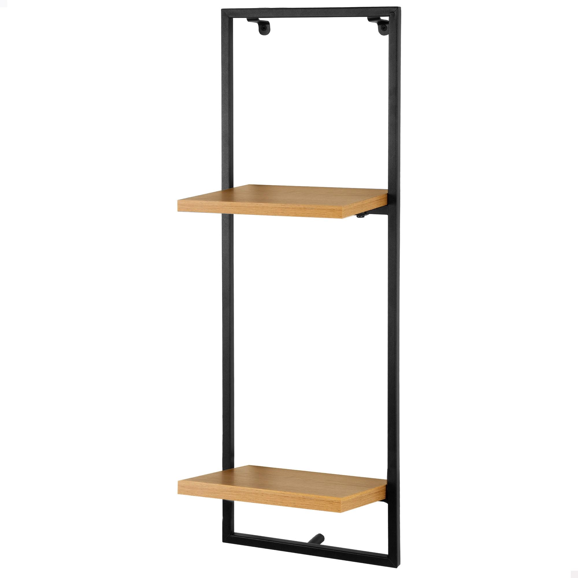 AKTIVE MAX Home Wall Shelf, Holds up to 4 kg, with 2 Shelves, Oak Effect, Black Metal Frame, Vertical Design, Decorative, for Living Room, Entryway, Bedroom, Kitchen (18482)