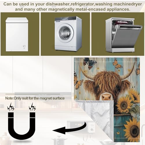 Image of Highland Cow Magnetic Dishwasher Cover,Sunflower Butterfly Dishwasher Covers for The Front Magnetic Dishwasher Panel Decal Cover for Kitchen 23x26inch