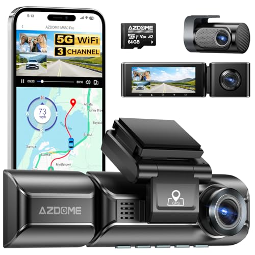 Image of AZDOME M550 Pro5G WiFi 3Channel Dash Cam for Car Built-in GPS, 4K+1080P Dual Dashcam for Front and Rear 1440P+1080P, 512GB, 3.19 inch IPS Screen, IR Night Vision, 24H Parking Mode - Car Accessories
