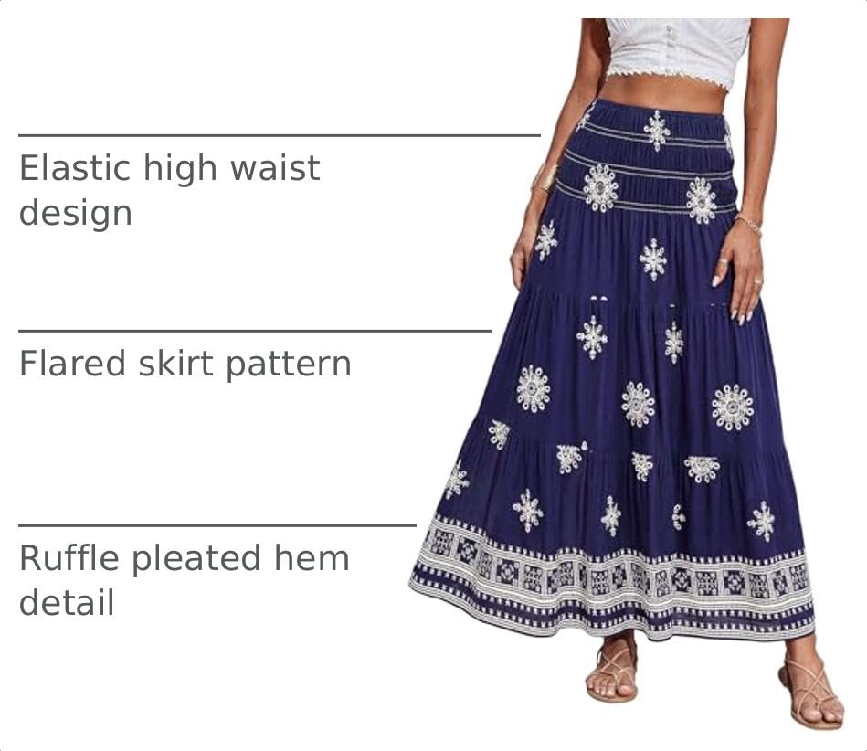 Image of CFLONGE Summer Maxi Skirts for Women 2026 Trendy Floral A Line Boho Skirt