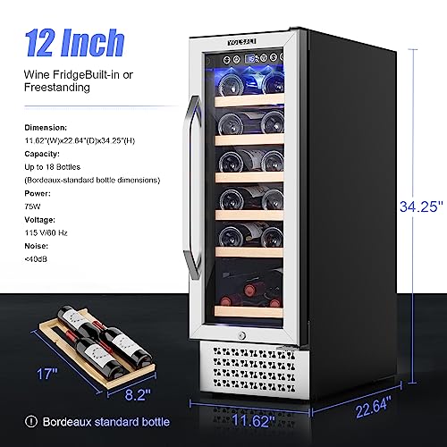Yolsali 12 Inch Wine Cooler Refrigerators, Wine refrigerator, 18 Bottle Fast Cooling Low Noise