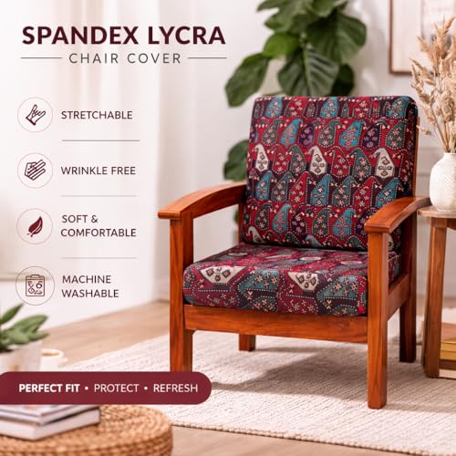 Image of STITCHNEST 'Contour Fit Series' Stretchable Printed Wooden Sofa Cover (Pack of 4) - Elastic Wooden Chair Cover | Wooden Sofa Seat Cover | Size - 20-21 x 20-21 x 3-5 in