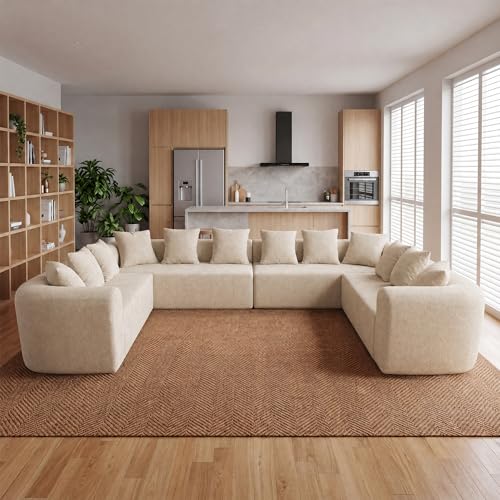 Image of Claiks 142 inch Cloud Boneless Couch, U-Shaped Sectional, Beige