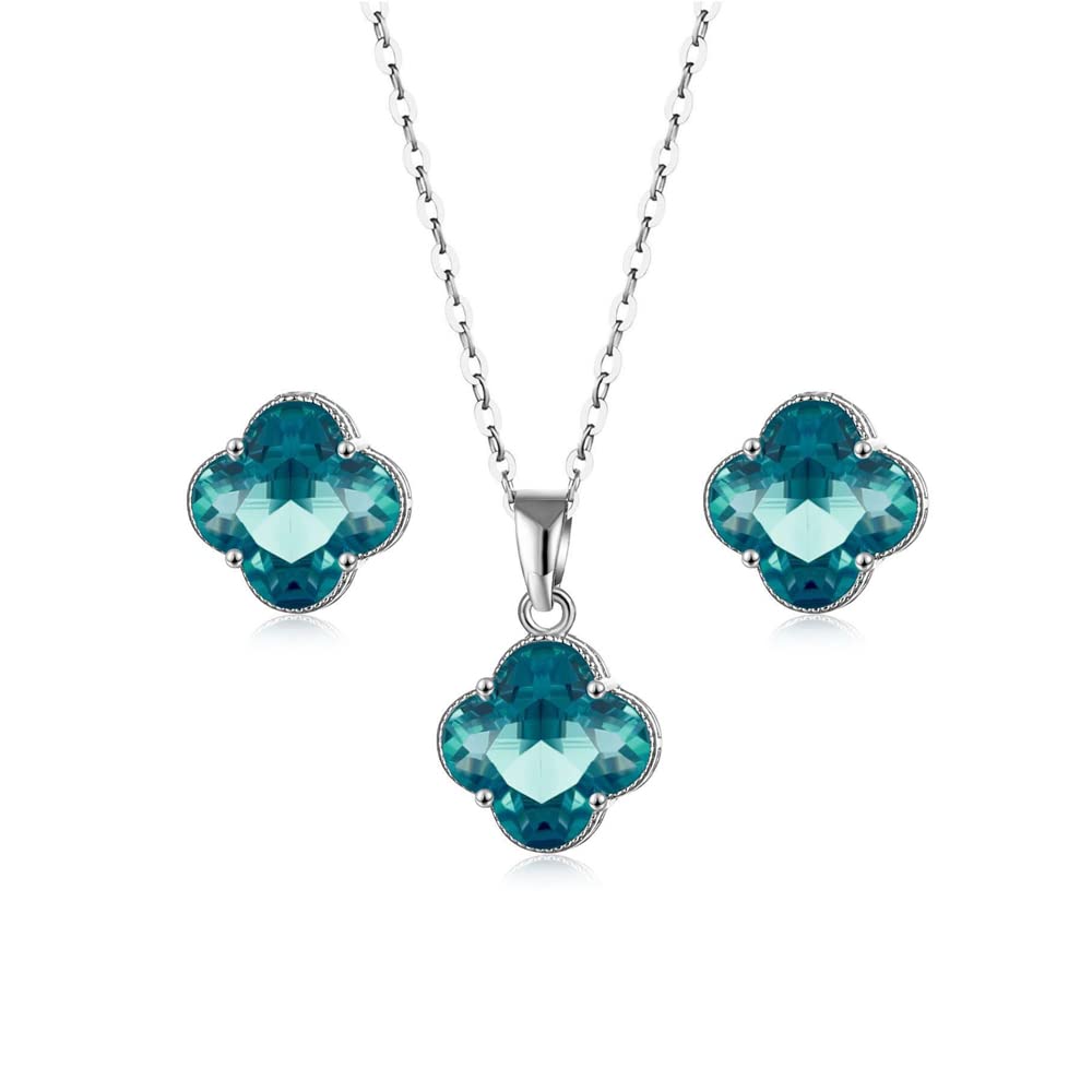 FFWTPY 4 Hoja Trébol Conjuntos de Joyas de Plate para Mujer y Niñas Cristal Juego de Collar Pendientes y Pulsera Rhinestone Juego de Joyas Regalos Aniversarios Cumpleaños Navidad San Valentín