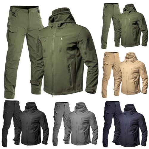Men's Fleece Softshell Tactical Suit Winter Windproof Ski Set Thermal Hunting Jacket Hiking Cargo Pant 2 Piece Outfits2