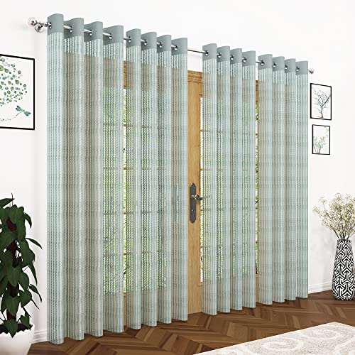 Image of Story@Home Sheer Polyester Linen Look Semi Transparent Voile Grommet Door Curtain (Grey, 46 x 84 Inch Long) - Set of 4 Panels
