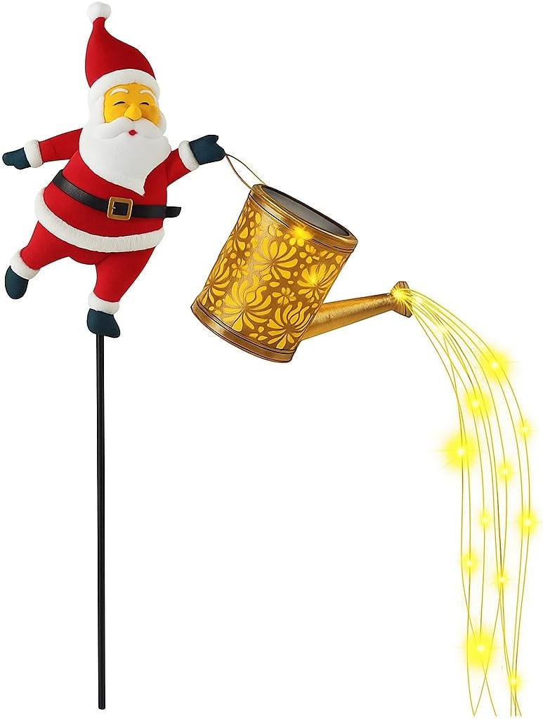Waterproof Santa Claus Garden Stake Light, LED Christmas Decoration with Watering Can, Outdoor Holiday Yard Decor, 2 Color Lighting