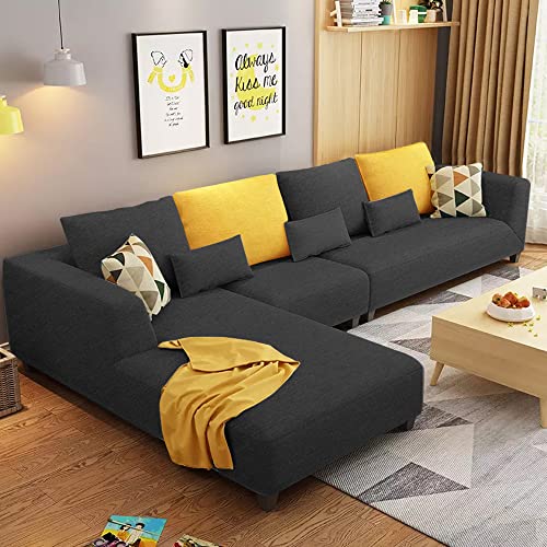 Image of Galib LHS 6 Seater L Shape Sofa Set for Living Room (Black Fabric)