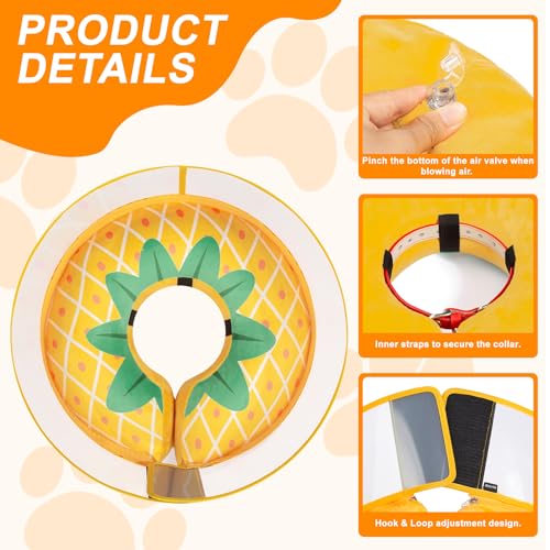 Image of Inflatable Dog Cone Collar for Large Medium Small Dogs, Soft Dog Donut Collar Adjustable Recovery Cone for Pets After Surgery, Extra Enhanced Anti-Licking Guard Shield (Pineapple, Medium Plus)