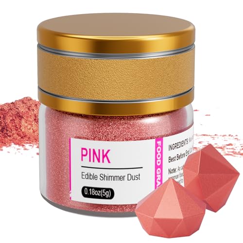 Purpurina Comestible Rosa, Wwtop 5g Purpurina Comestible Reposteria, Polvo Dorado Comestible Repostería, Colorantes Alimentarios Reposteria para Bebidas Decoración de Pasteles, Hornear, Chocolate