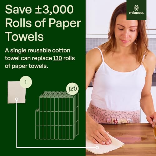 Image of mioeco 24 Pack Multicolored Reusable Paper Towels - Nature Friendly - Organic Cotton Alternative - Thick, Strong, Paperless Kitchen Dish Cloths - Reusable Napkins - Dish Towels - Cloth Napkin