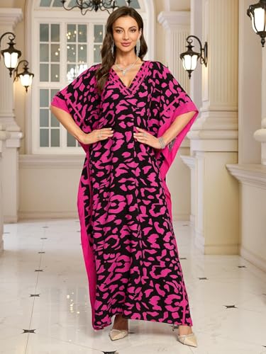 Image of KECVOT Kaftan Dresses for Women V-Neck Print Swimsuit Cover Up Plus Size Beach Caftan Lounge Dress