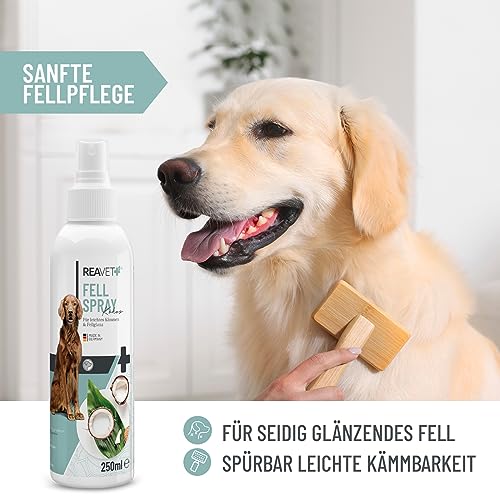 ReaVET Fellpflege Pflegespray Kokos 250ml - Sanftes Fellspray für Hunde & Katzen, Entfilzungsspray & Kämmhilfe, mit Kokosspray mit Kokosöl