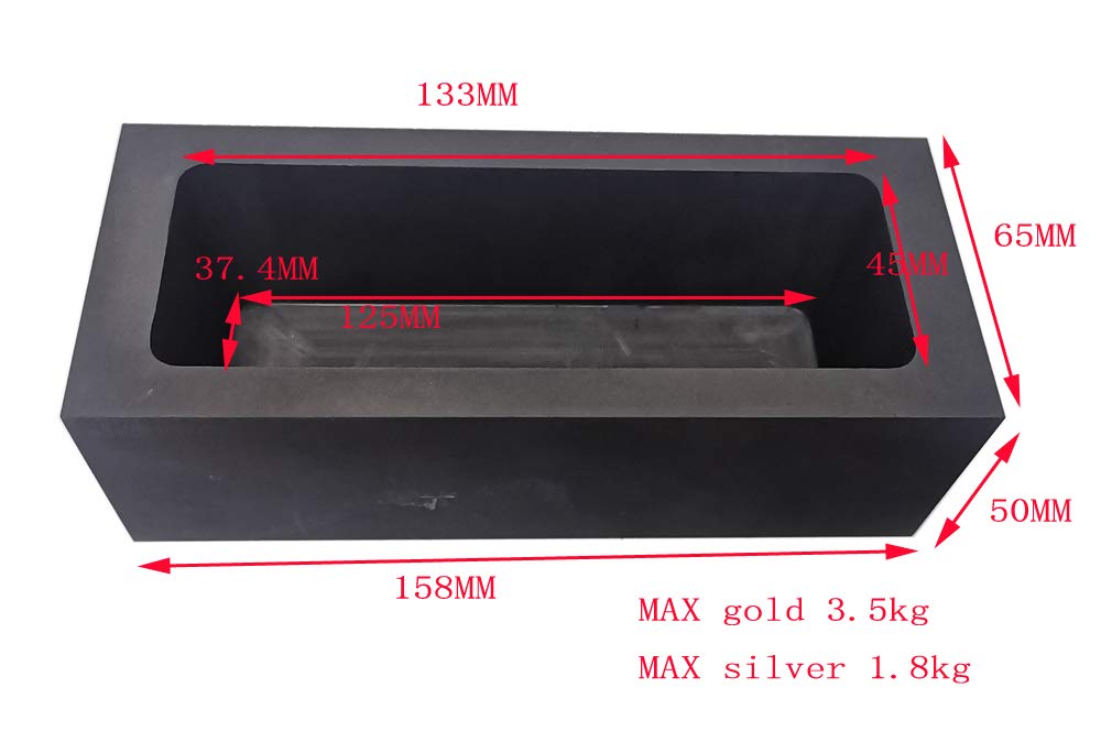 OTOOLWORLD Gold Silver Graphite Ingot Mold Mould Crucible for Melting Casting Refining, Chute Graphite Mold (158x65x50MM (3.5kg Gold or 1.8kg Silver))