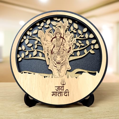 Image of Panchmukhi Hanuman Wooden Idol - Glossy Finish 5x4in | Murti for Car Dashboard & Home Temple | Perfect Small Statue for Door Entrance & Puja | Enhance Spaces (sherawali maa 2)