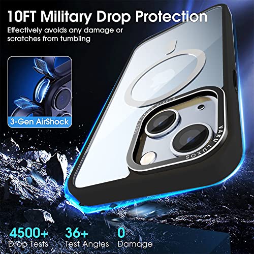 Image of Vaku Luxos Clear Armor MagPro for iPhone 14 Plus Cover Case, Shockproof, Scratch Resistant, Slim, Thin, Military-Grade Metal Ring Camera Protection, Compatible with MagSafe Back Cover - Black