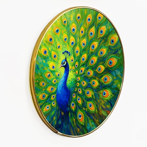 Image of Peacock Round Wall Art Painting With Frame For Living Room| Vastu-Inspired Wall Art Framed Painting | Round Artistic Wall Hanging for Home, Bedroom, Office & Gifting, 12 Inch