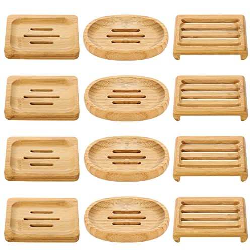 Pimoys 12 Pcs Bamboo Soap Dishes, Wooden Soap Tray, Shampoo