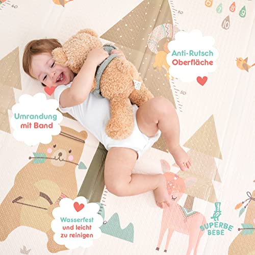 Baby Speelmat 180x200x1.5cm XXL Omkeerbare Foam Vloermat - Baby Speeltapijt - Zintuiglijke Ontwikkeling Speelkleed Cadeau Schatje (G) - Afbeelding 3