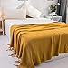 Longhui bedding Fringe Knit Cotton Throw Blanket, 50 x 60 Inches Decorative Knitted Cover with 6 Inches Tassels, Bonus Laundry Bag – 2.5lb Weight, Couch Blankets, Mustard Yellow