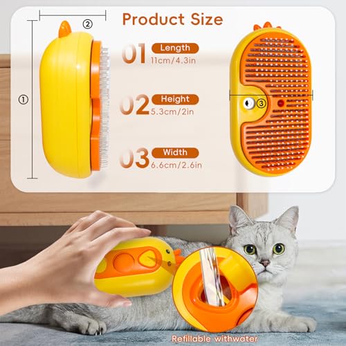 KatzenbüRste mit Dampf, 3-In-1 Katzen Dampfbürste mit Spray für Langes/Kurzes Haar, Hundebürste mit Dampf für Massage, Pflege und Haarentfernung, Dampfbürste Hund mit Wassertank und Spray
