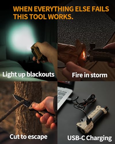 sayram Pocket Knife Flashlight Kydex Combo, Rechargeable Flashlight with Knife, EDC Flashlight Survival Knife Multitool with Pulse Ignition for Outdoor Survival (Black) - Image 3