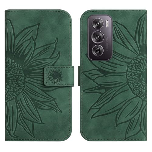 Rfvzubemok Compatible with Oppo Reno12 Pro 5G Cover,Compatible with Oppo Reno12 Pro (China) 5G Flip Kickstand Card Slots Magnetic Closure Phone Case Green